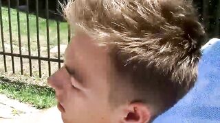 Jake Washington jerks off his dick by the swimming pool