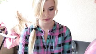 Petite slut Charlyse Angel pussy stretched before creampie
