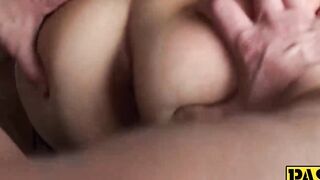 Submissive maid swallows cum as Pascal White pounds her hard