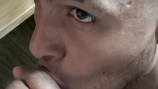 Bronze skinned Marcus strokes my cock so I can squirt cum on his handsome face