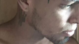Bronze skinned Marcus strokes my cock so I can squirt cum on his handsome face