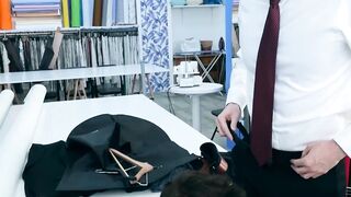 Classy hunk Franky Fox drills suit tailor raw as payment