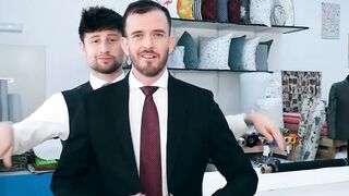 Classy hunk Franky Fox drills suit tailor raw as payment