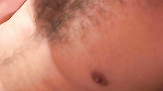Hairy stud strips during interview and tugs on his hard dick