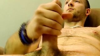 Chubby amateur makes his cock hard from masturbating solo