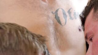 Four horny guys banging raw and sucking hard on the couch