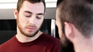 Bearded muscular stud barebacks his gay jock buddy