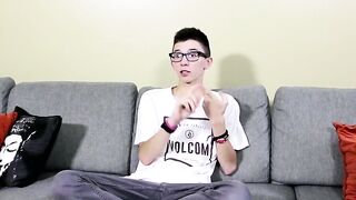 Twink with glasses interviewed before jerking himself off