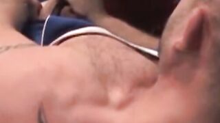 Over on the wrestling mat, RSS exclusive Taurus, in a tight blue singlet, and Julien
