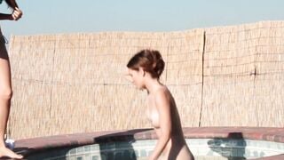 Two charming teens have steamy lesbian session in the pool