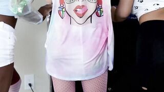 BFFs of different ethnicity join up on one hard cock POV