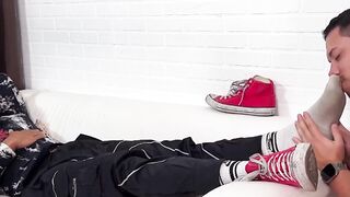 Braided hair Diablo got his feet and socks sniffed and sucked by lustful Dan Edwards