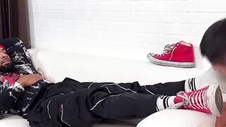 Braided hair Diablo got his feet and socks sniffed and sucked by lustful Dan Edwards