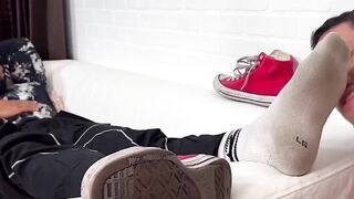 Braided hair Diablo got his feet and socks sniffed and sucked by lustful Dan Edwards