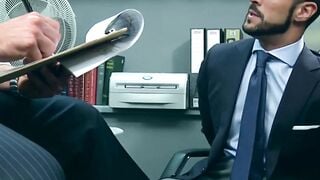 Suit and tie Denis Vega pounded doggystyle after deepthroat