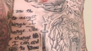 Slim inked guy Lil Red needs to shoot his cum loads out of his balls