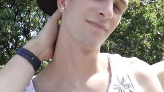 Big dick twink boy Thomas Fiaty handjob in public
