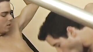 Horny tattooed twinks rimming and cock sucking at glory hole