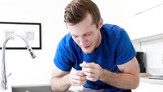 BFFs give their roommate triple blowjob before riding him