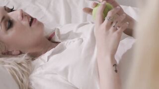 Pretty dykes lick and finger bang each other on the bunk bed