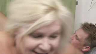 Hot stockings grandma Lacey Starr fucked doggystyle after BJ
