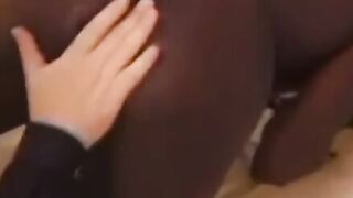 Ebony babe sprayed with cum after BJ and hard dick pounding
