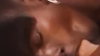 Ebony babe sprayed with cum after BJ and hard dick pounding