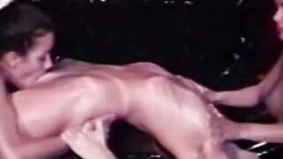 Blonde lesbian takes two toys in her tight pussy and ass