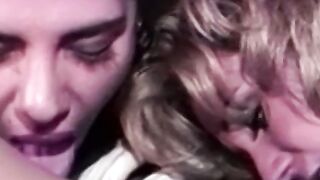 Blonde lesbian takes two toys in her tight pussy and ass