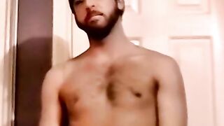 Young amateur strokes his cock and receives a helping hand