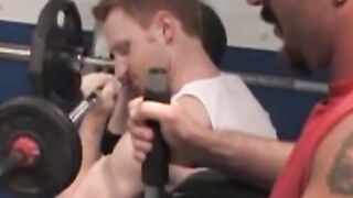 Back in the gym, creamy redhead Tim Rusty pumps away at thepreacher curl while Joey O