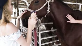 Teen Kristy May rides big dick after sloppy blowjob in barn