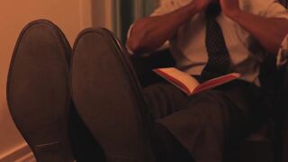 Bearded Dallas shows off his perfect warm feet while reading a hot story