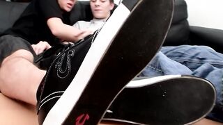 Horny young foot loving bisexual twink Eros Christian in mutual sucking