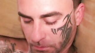 Tattooed amateur makes his pierced dick hard and jerks off