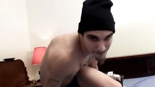 Hung uncut Cherokee stroking his helmet in different methods