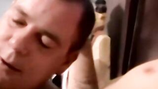 Bearded amateur guy smokes while having his dick blown