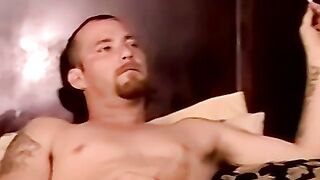 Bearded amateur guy smokes while having his dick blown