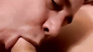 Bearded amateur guy smokes while having his dick blown