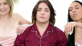 Wild threesome during a movie night with young Axel Haze and lovely Bianca Bangs