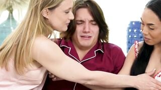 Wild threesome during a movie night with young Axel Haze and lovely Bianca Bangs