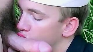 Gay sailor gives head and receives hardcore ass fuck outside