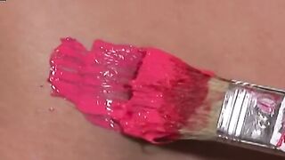 Dykes strip naked and paint each other before using sex toys