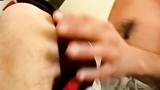 Skinny straight thug jerks off his big hairy cock and cums