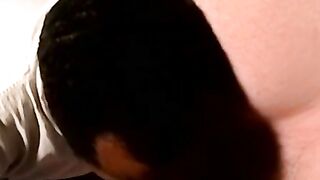 Ebony amateur munching on white cock and balls