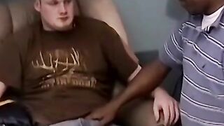 Ebony amateur munching on white cock and balls