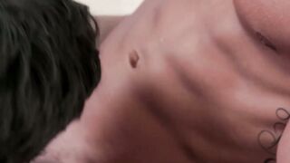 Handsome jocks having bareback threesome gay party