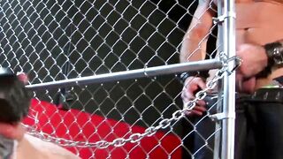 Hunk fucks jock bareback after tying him up in some chains