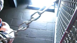 Hunk fucks jock bareback after tying him up in some chains