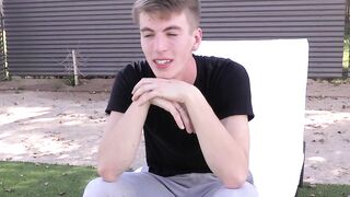 Interview before self touching and showering for young man
